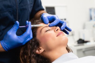 Patient receiving BOTOX injection in forehead.